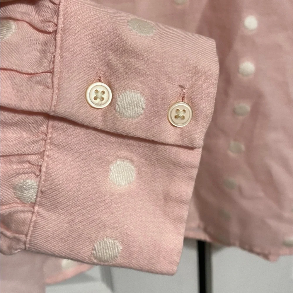 LOFT Pink & white cotton blend Dot Pullover Blouse top shirt size LARGE - Picture 5 of 11